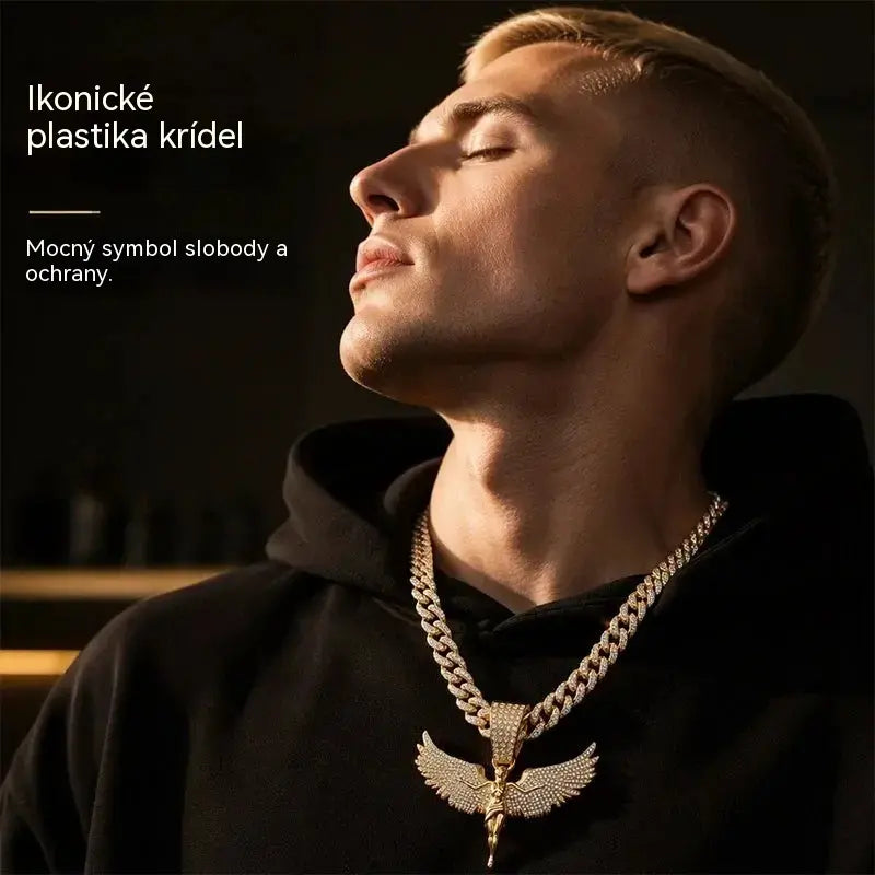 📢📢50% zľava! ⏰ Pánsky trblietavý náhrdelník s anjelským príveskom a kamienkami