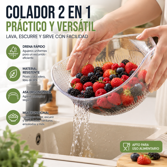 ⏰🔥¡50% de descuento por tiempo limitado!🔥🥗 Escurridor Multifunción con Asa – Escurre, Lava y Sirve con Facilidad