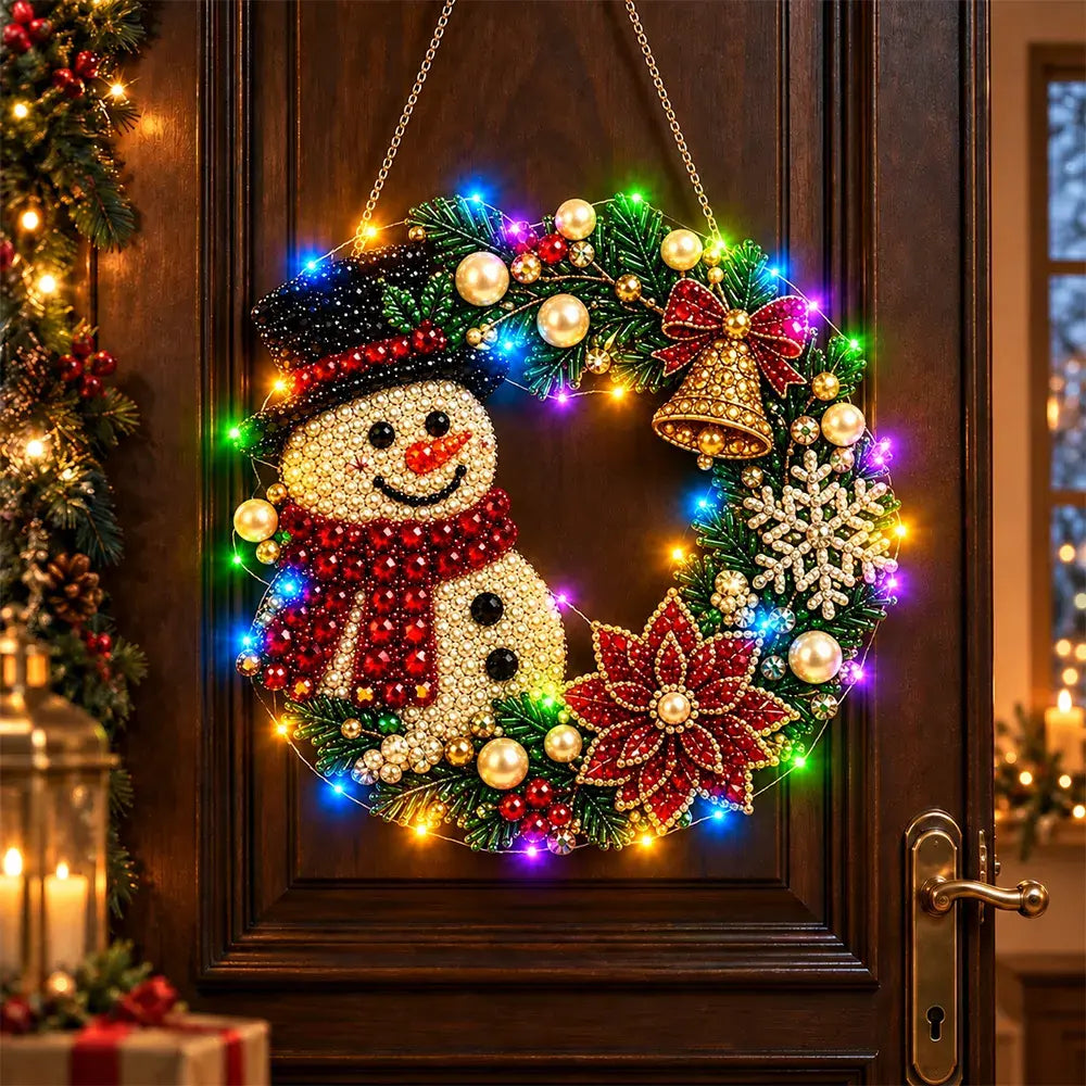 🎄 Vánoční věnec k vlastnímu sestavení s kamínky, perlami a LED světýlky! Odolný akrylový základ · 9 svátečních motivů · Dokonalá dekorace na dveře, stěny i okna · Dárek od srdce!