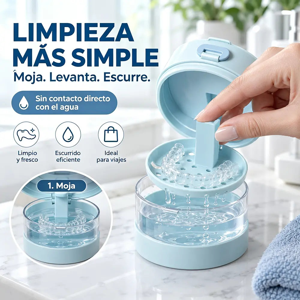 🦷✨ Estuche 3 en 1 para Ortodoncia y Alineadores | Caja Portátil con Espejo, Recipiente de Limpieza y Quitador