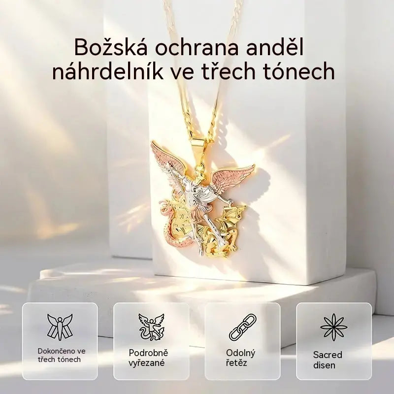 💥Náhrdelník s tříbarevným andělem strážným – Elegantní a symbolický – Ideální pro každodenní nošení nebo jako dárek – Decentní a smysluplný ✨💛🪽