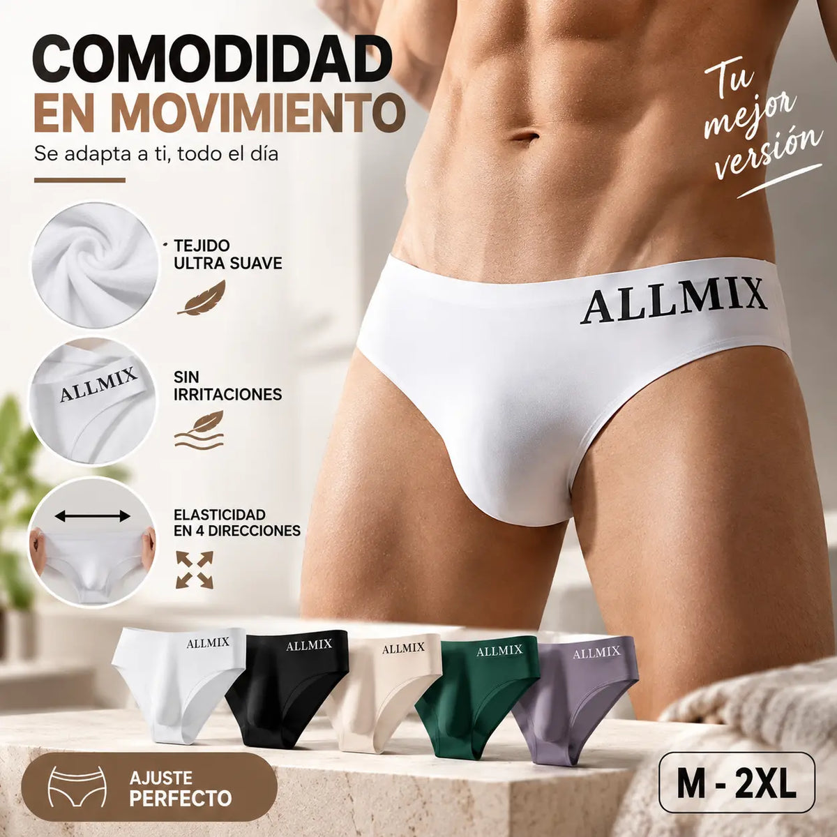🔥【Paquete de 5】 【M-2XL】😎Nuevos calzoncillos de seda helada sin costuras de tiro bajo para hombre-【50-90kg】