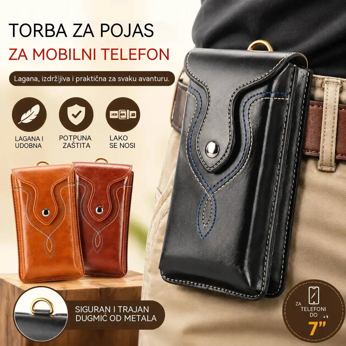 Muška višenamjenska dvoslojna torbica oko struka