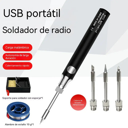 Soldador USB inalámbrico con pantalla digital, temperatura ajustable, calentamiento rápido e indicador de encendido; una herramienta electrónica para reparaciones.