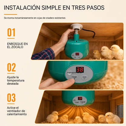🐥🌡️Control inteligente de temperatura para mascotas con pantalla y lámpara de calor.