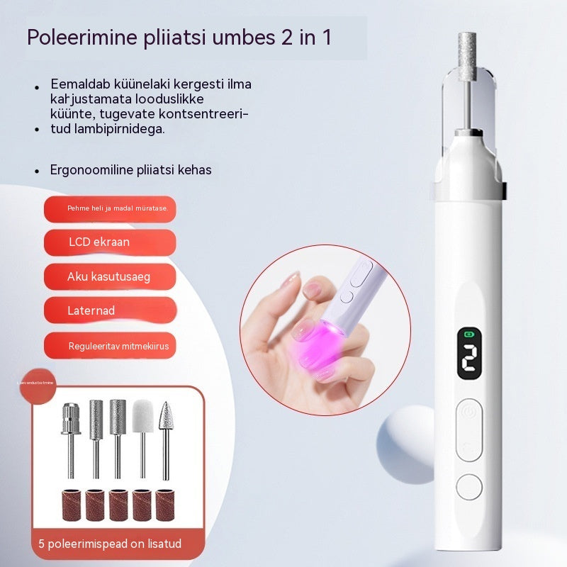 💅2-ühes elektriline küüneviil LED-lambiga (kuivatuslamp + 5 poleerimispead)