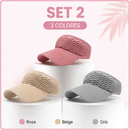 【3 pieza】Sombrero de sol informal de punto para mujer: un accesorio elegante y con estilo; cómodo y ajustable, con un diseño único que irradia elegancia.