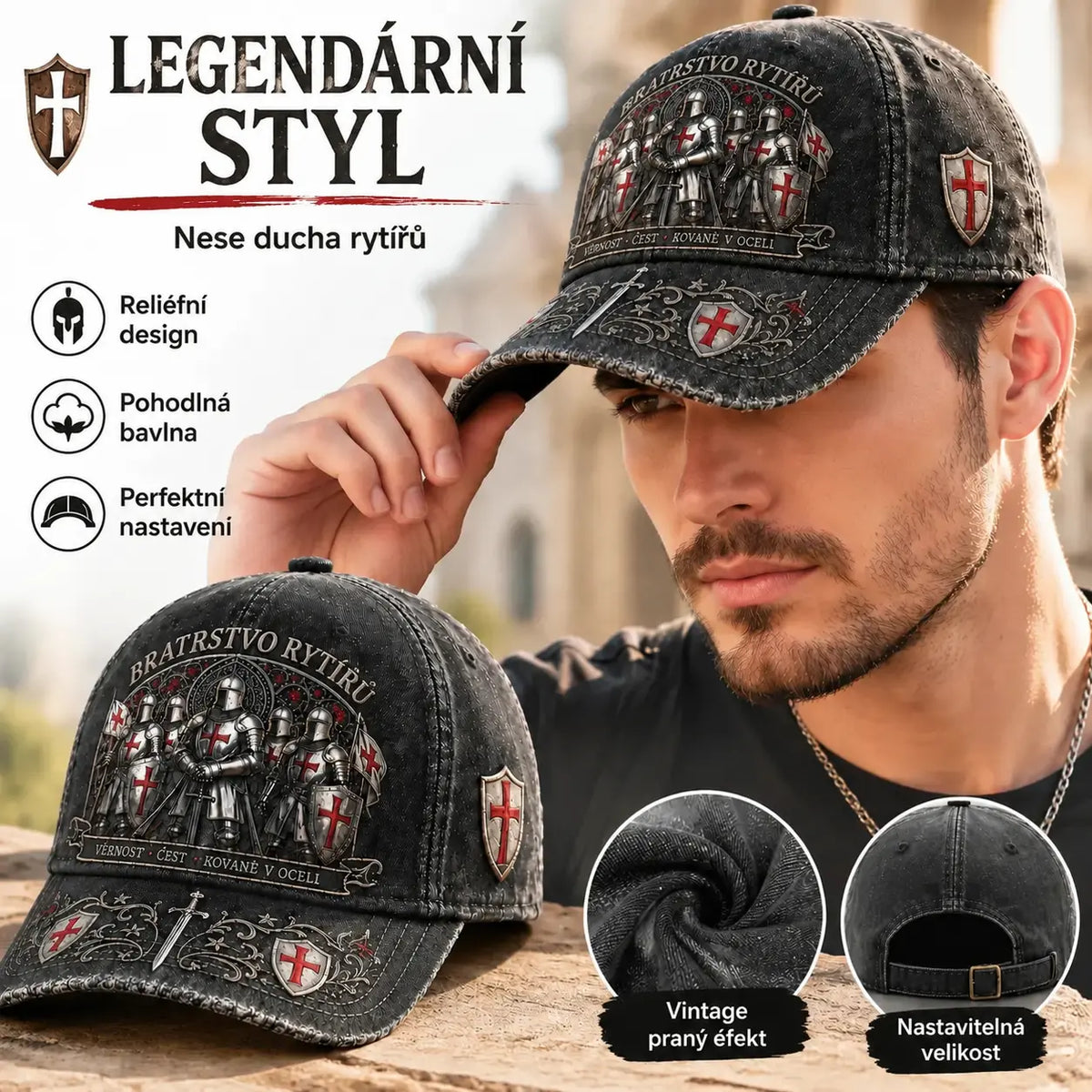 Baseballová čepice Guardian Knight, nastavitelná, prodyšná a s ochranou proti slunci.