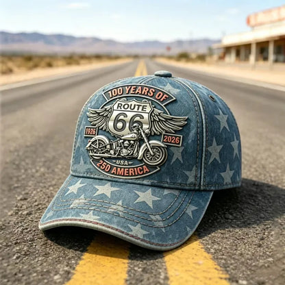 Nastavljiva retro baseball kapa Route 66, odlična izbira za ljubitelje kolesarjenja.