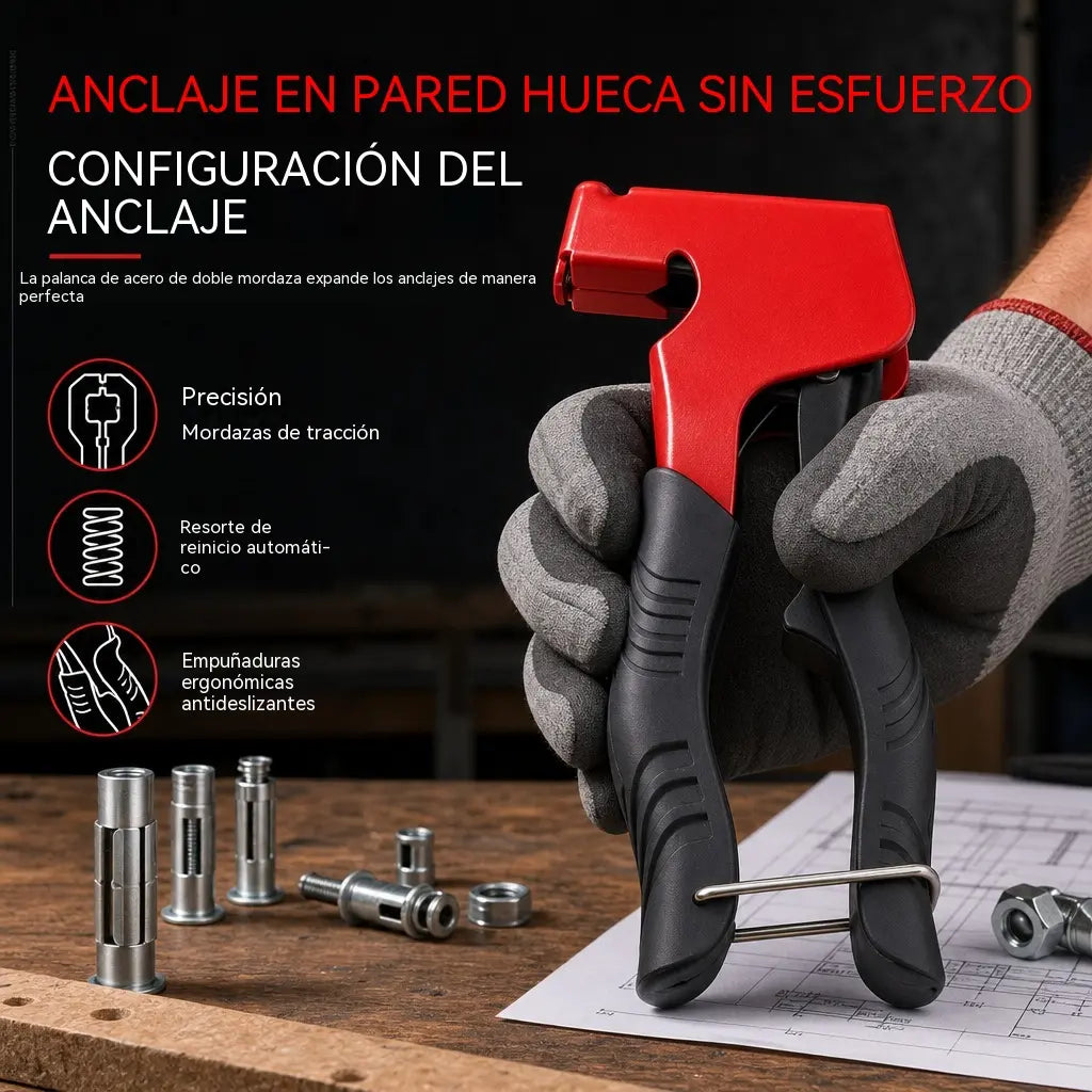 Pistola manual para tuercas remachables y herramienta de apriete para tuercas tipo pétalo (para anclajes en paredes huecas M3-M8)