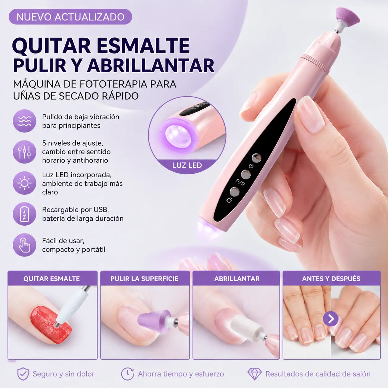 💅✨Lijadora eléctrica portátil 2 en 1 para uñas con lámpara UV