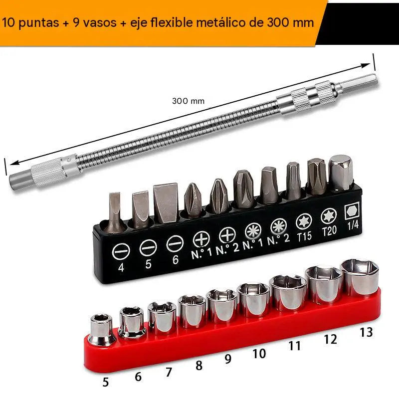 【Juego de 20 piezas】 Eje magnético flexible giratorio de 360° y 300 mm | Incluye 20 destornilladores de diferentes tamaños para acceder fácilmente a espacios reducidos.