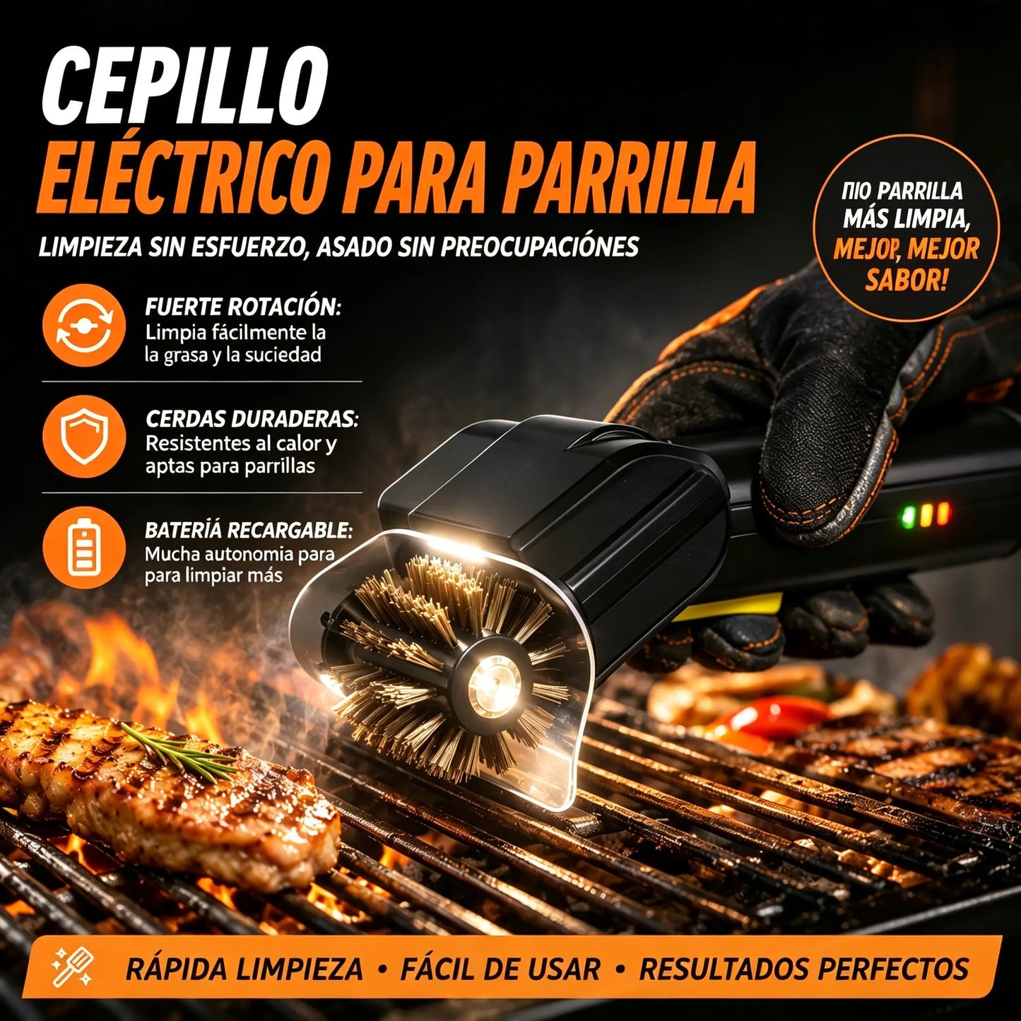 Cepillo eléctrico inalámbrico para limpieza de barbacoas – batería de litio, multifuncional y fácil de usar