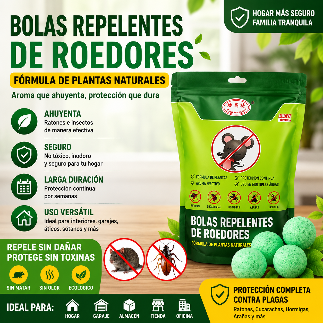 🌿✨【50 bolas】Potentes bolas repelentes de roedores e insectos, con ingredientes de origen vegetal, seguras para humanos y mascotas.