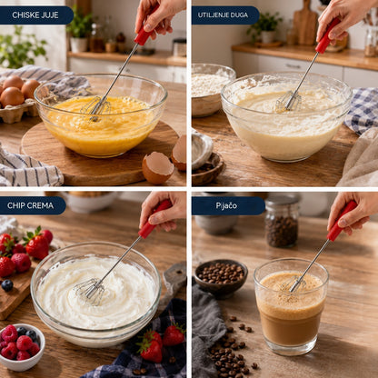 🥳Kupite 1, dobite 1 gratis🥳💞Prodanih več kot 50.000 enot!🥚💪 50 % popusta! Polavtomatska ročna metlica za jajca: pritisnite in zavrtite – elektrika ni potrebna. Stepe jajca in smetano v nekaj sekundah. Prijazno do vaših zapestij! ✨🧁