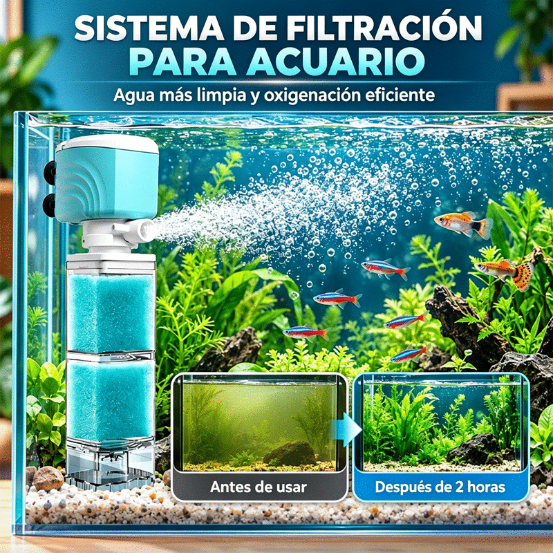 🐠💧 Filtro Interno 3 en 1 para Acuario | Aspirador de Residuos, Bomba de Agua, Oxigenación y Circulación