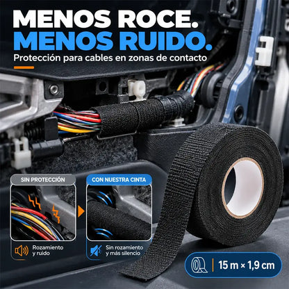 【15m】Cinta de fieltro de alta adherencia para mazos de cables de automoción: reduce el ruido, elimina los ruidos de vibración y resiste altas temperaturas durante el encintado.