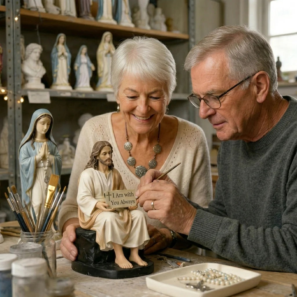 💌Estatua de Jesús de resina pintada a mano ~ Recordatorio diario: nunca estás solo.