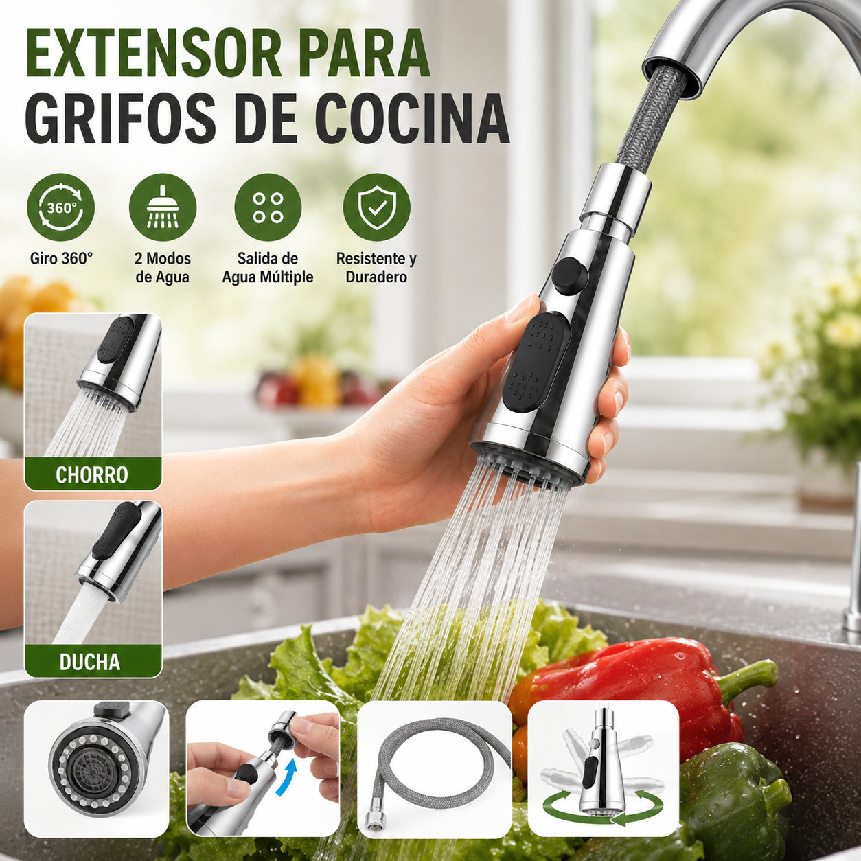 Boquilla extensora de grifo giratoria de 360°