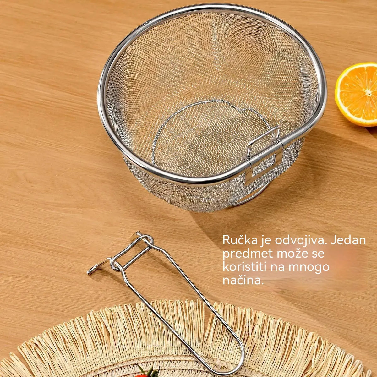 🍲Mrežasta košara-cjedilo od nehrđajućeg čelika sa sklopivom ručkom