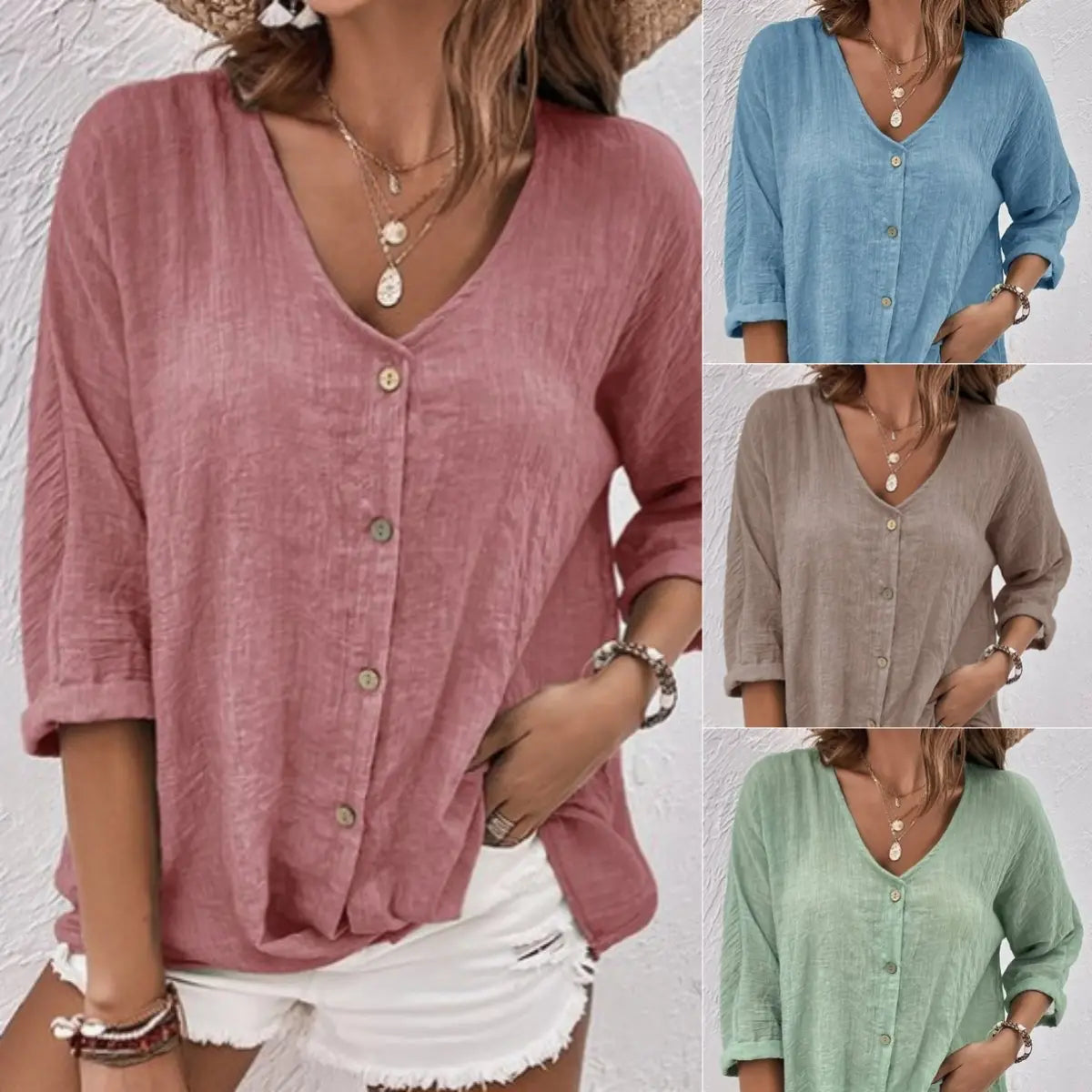 50%OFF🔥【S-5XL】Camisa casual suelta con cuello en V para mujer
