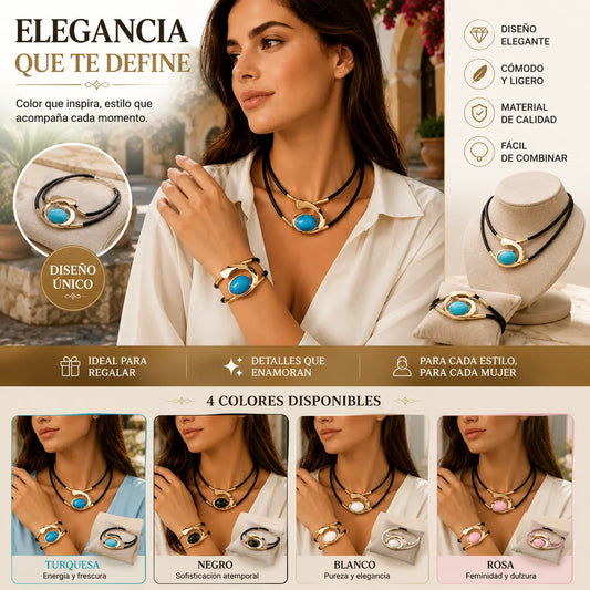✨🔥【50%OFF】Conjunto de collar y pulsera de piedras preciosas de estilo bohemio