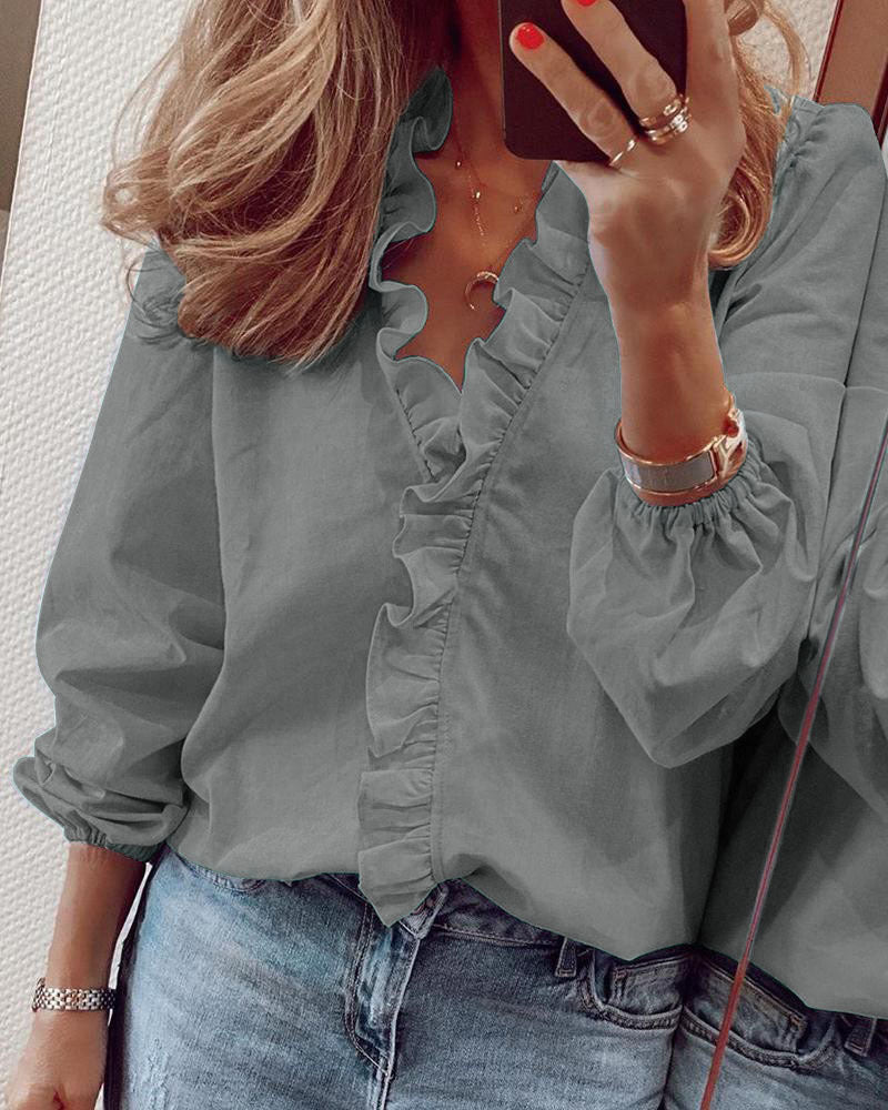 🌿✨ Blusa de mujer – Primavera/Verano, manga larga, diseño con volantes, elegante y ligera 📦