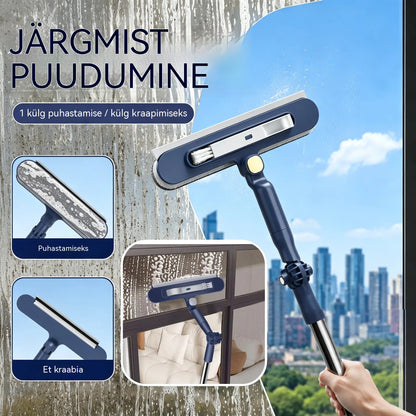 Limpiacristales 2 en 1 de doble cara con mango extensible para limpiar cristales en edificios altos.