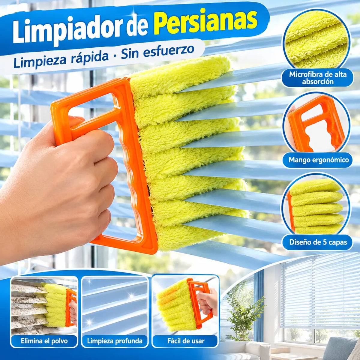 【2 pieza】Cepillo de limpieza de microfibra multifuncional —ideal para persianas, rejillas de aire acondicionado y rendijas— para eliminar el polvo sin esfuerzo.