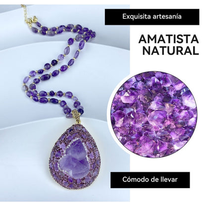 ✨Collar de alta gama con piedra cruda de amatista natural