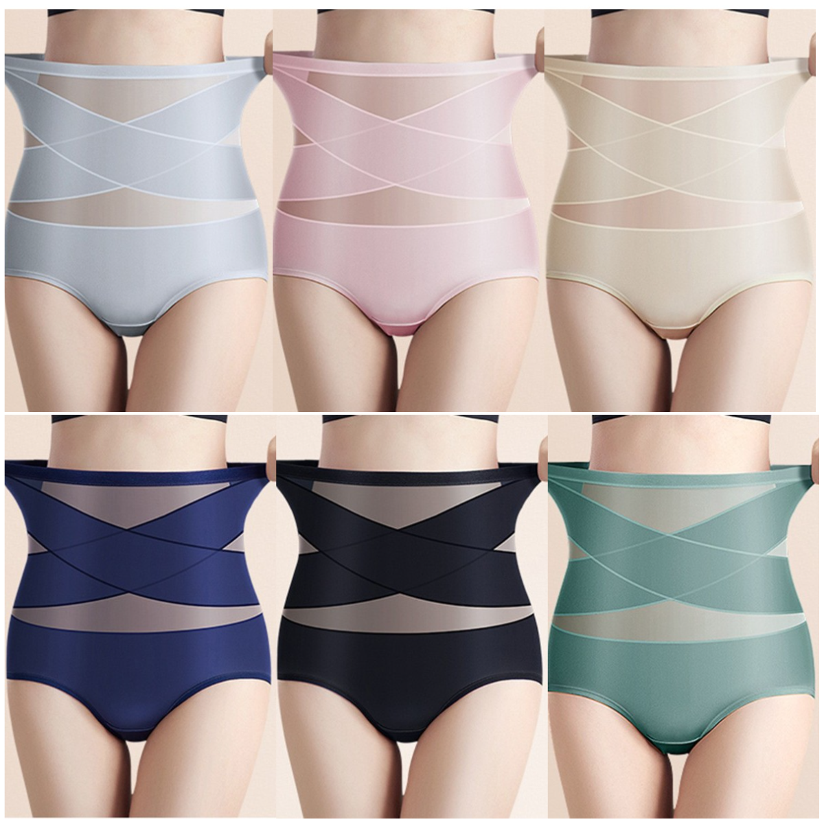 🌸Último día:6 Piezas✨ Ropa interior de control de abdomen cruzada de cintura alta de talla grande