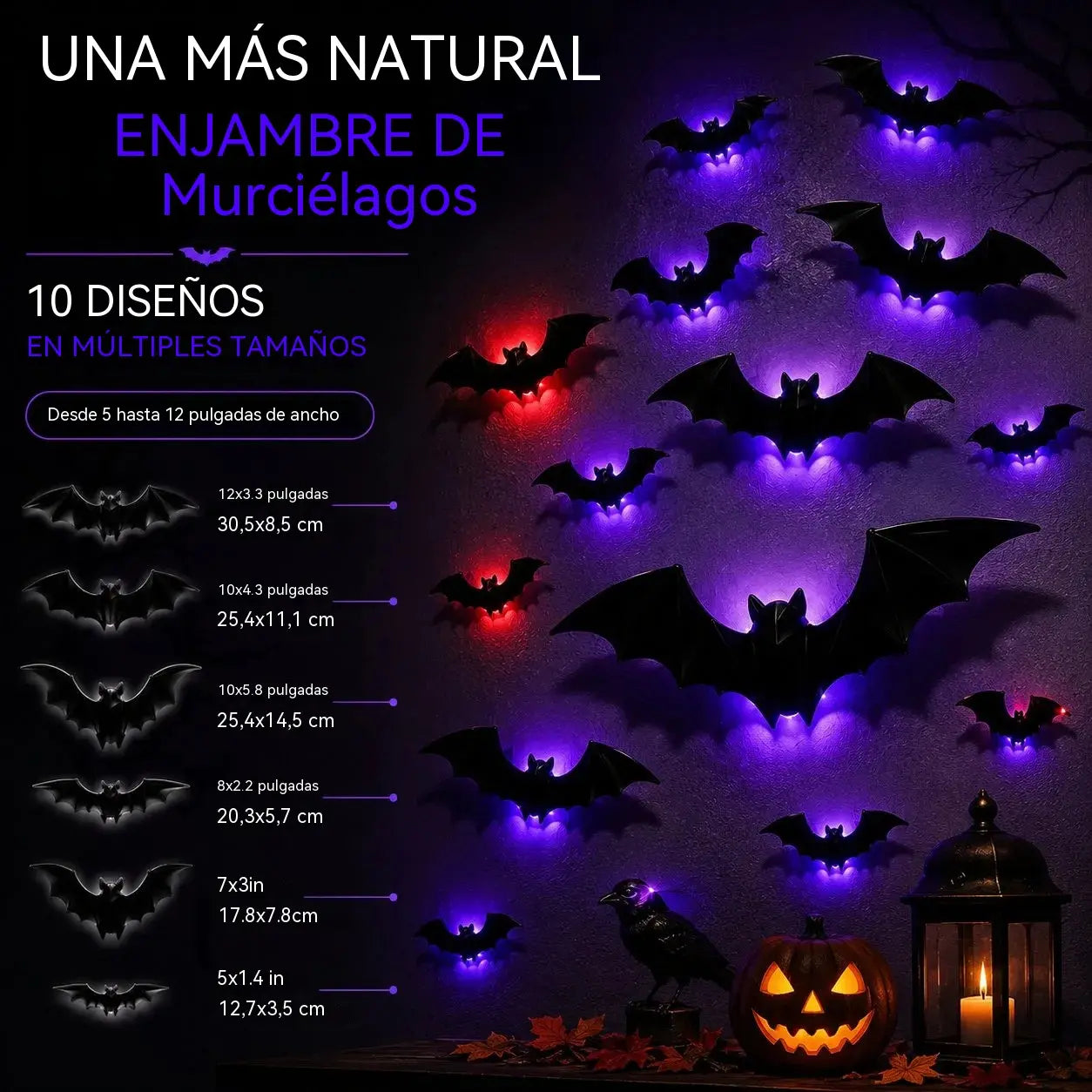 【12 piezas】Decoración de pared con murciélago iluminado con LED 3D