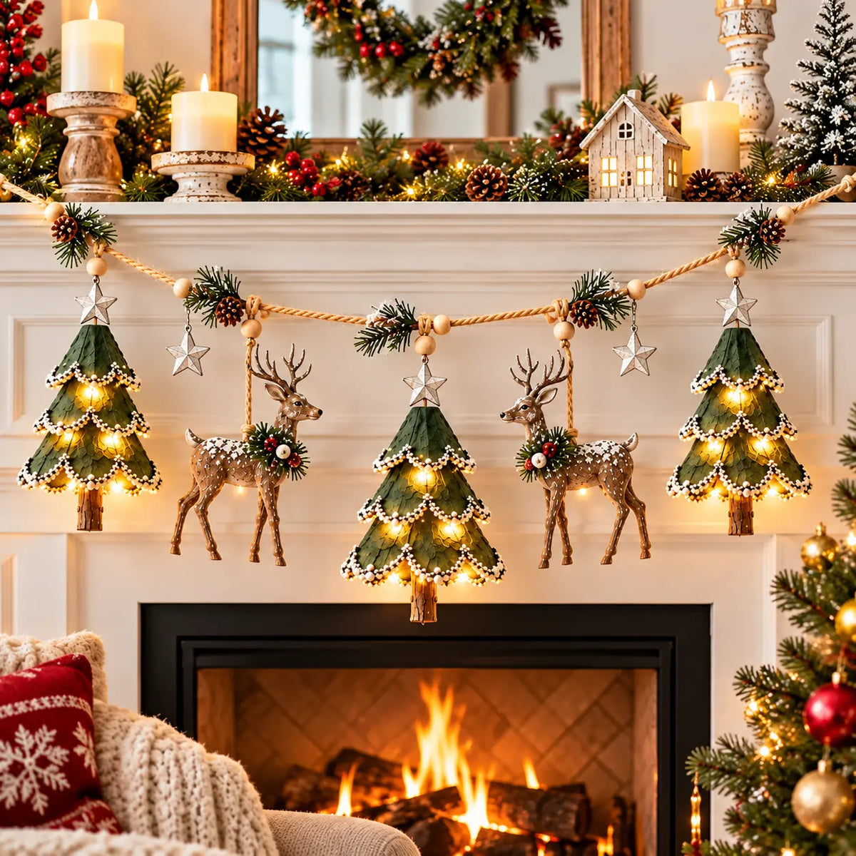 🌲🦌Guirnalda navideña luminosa con motivos de bosque✨