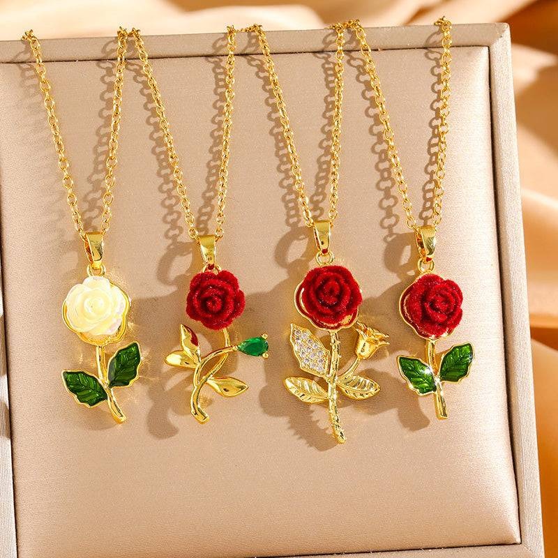 🔥Compra 1 y llévate 1 gratis🔥🌹💎 Collar con colgante de rosa para mujer