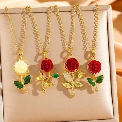 🔥Compra 1 y llévate 1 gratis🔥🌹💎 Collar con colgante de rosa para mujer