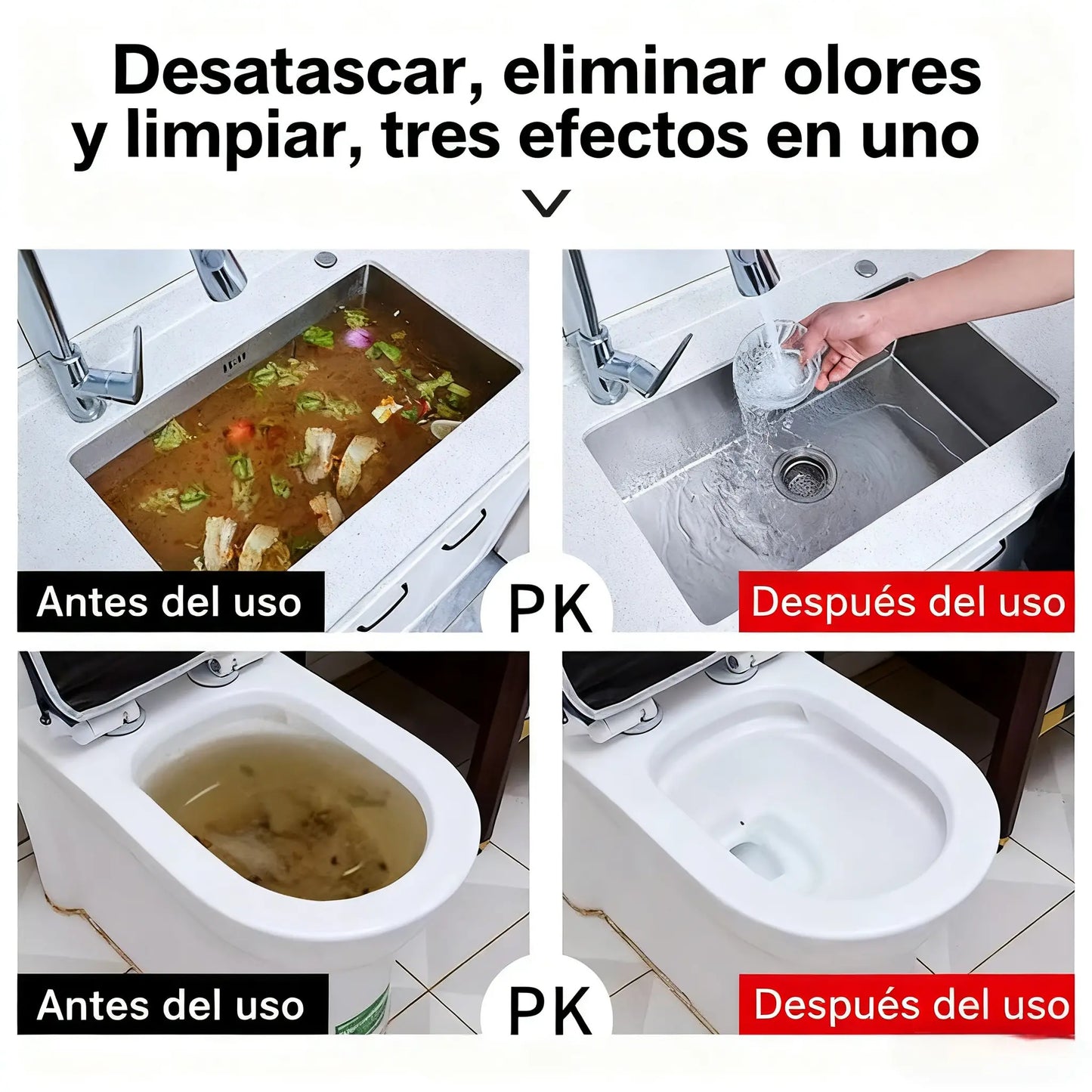 【2 botellas】Limpiador de fregaderos y desagües: espuma de alta densidad a partir de extractos y enzimas en descomposición.