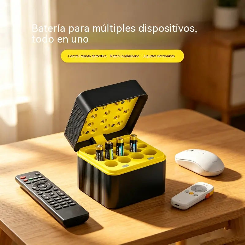 Estuche de carga para baterías de litio AA/AAA, carga por USB tipo C, protecciones múltiples, baterías recargables ecológicas.