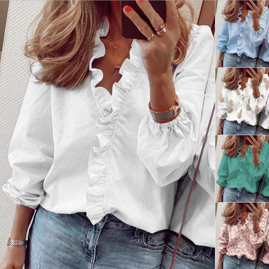 🌿✨ Blusa de mujer – Primavera/Verano, manga larga, diseño con volantes, elegante y ligera 📦