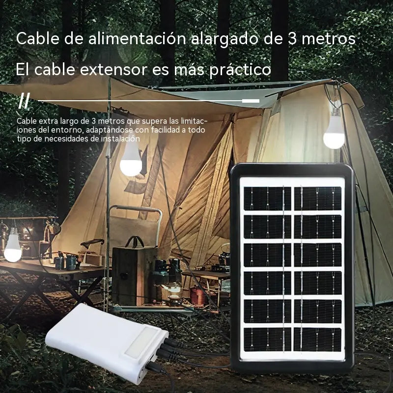☀️Sistema de energía solar portátil: ¡proporciona una fuente de energía continua tanto en casa como en aventuras al aire libre! ✨🔋【Panel solar + almacenamiento de energía de 3600 mAh + sistema de 3 luces】