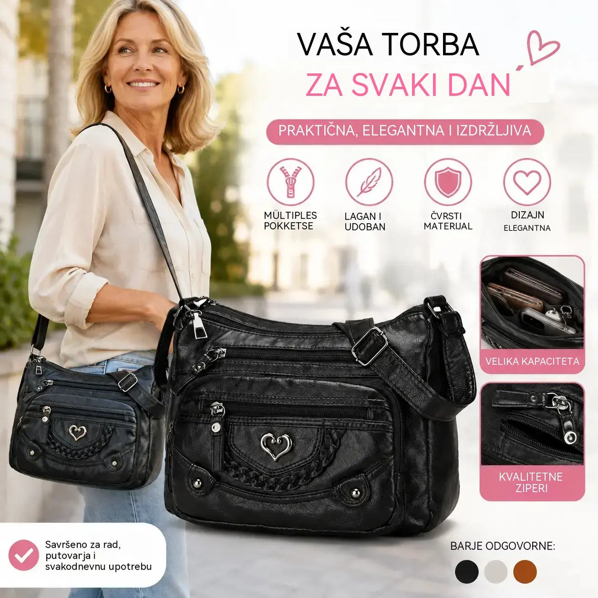Moderna ženska vintage torba za nošenje preko tijela — mekani PU materijal — dizajn s više pretinaca, velik kapacitet