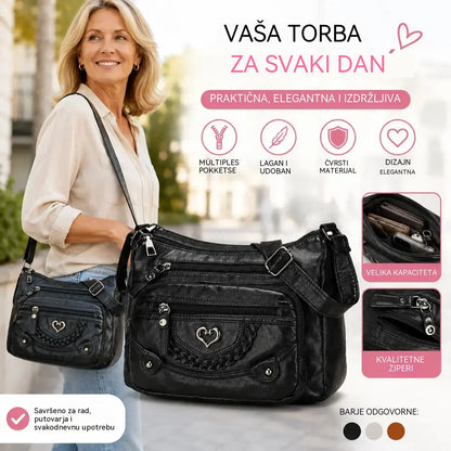Moderna ženska vintage torba za nošenje preko tijela — mekani PU materijal — dizajn s više pretinaca, velik kapacitet