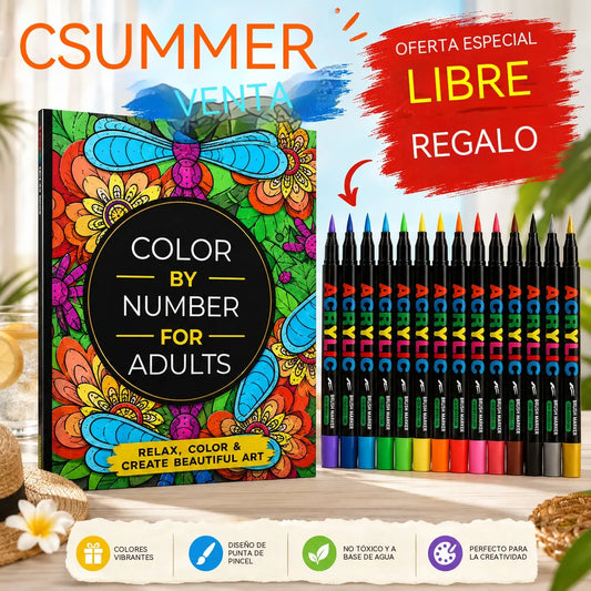 🎨 【1x Libro para colorear por números + bolígrafo de doble punta de 24 colores】Colorea y Relájate: Libro de Colorear por Números para Adultos | Alivia el Estrés y la Ansiedad ✨