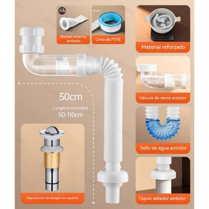 🔥🔥Tubo de desagüe para lavabo/lavabo de baño, tubo de desagüe a prueba de olores, juego completo de mangueras flexibles universales.
