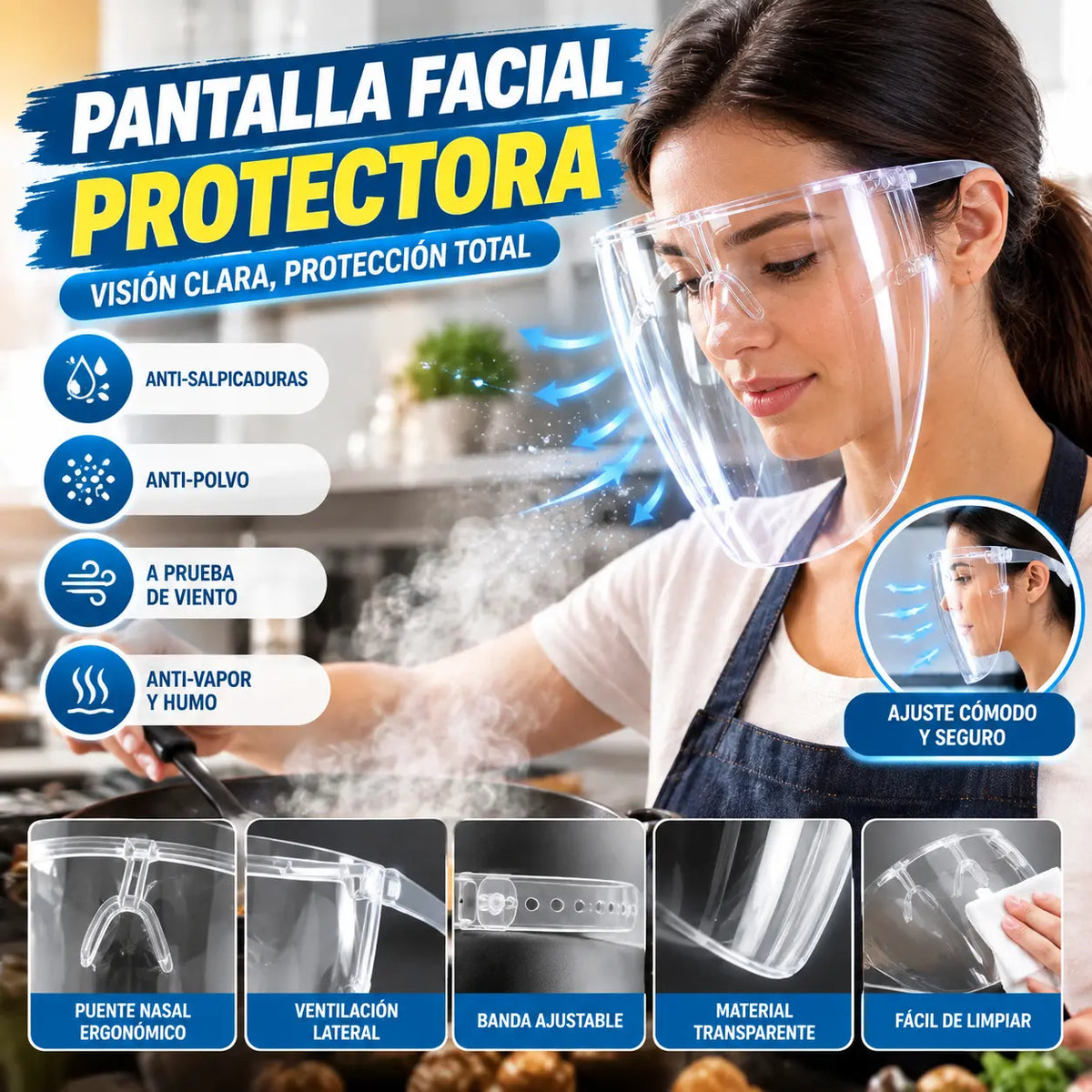 🔥【Compre 1 y obtenga 1 gratis】【2 piezas】 Protector facial  Protege contra gotas, niebla, viento, ojos, polvo y humos.