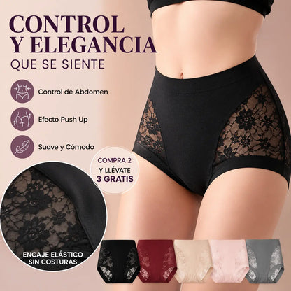 【Compra 2 y llévate 3 gratis】Braguitas de control de abdomen de alta elasticidad con encaje sin costuras para mujer, bragas moldeadoras y levantadoras de glúteos