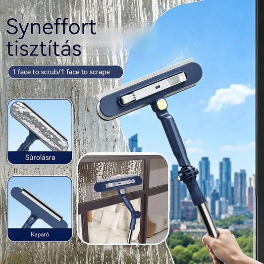 🧼✨ Kétoldalas ablaktisztító 2 az 1-ben (mosás és törlés) 📏 meghosszabbított fogantyúval magas épületek üvegtisztításához