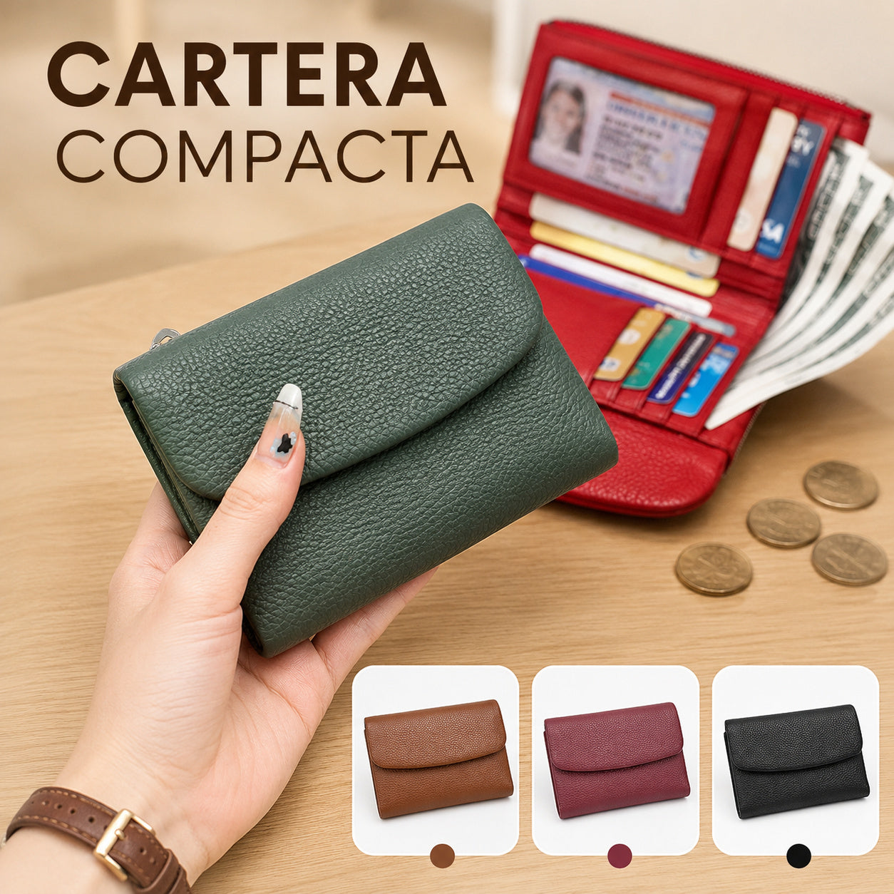 【Compra 1 y llévate 1 gratis】Cartera unisex Pebble de piel auténtica con protección RFID