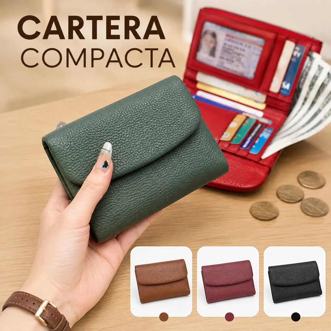 [Último día de promoción]Cartera unisex Pebble de piel auténtica con protección RFID