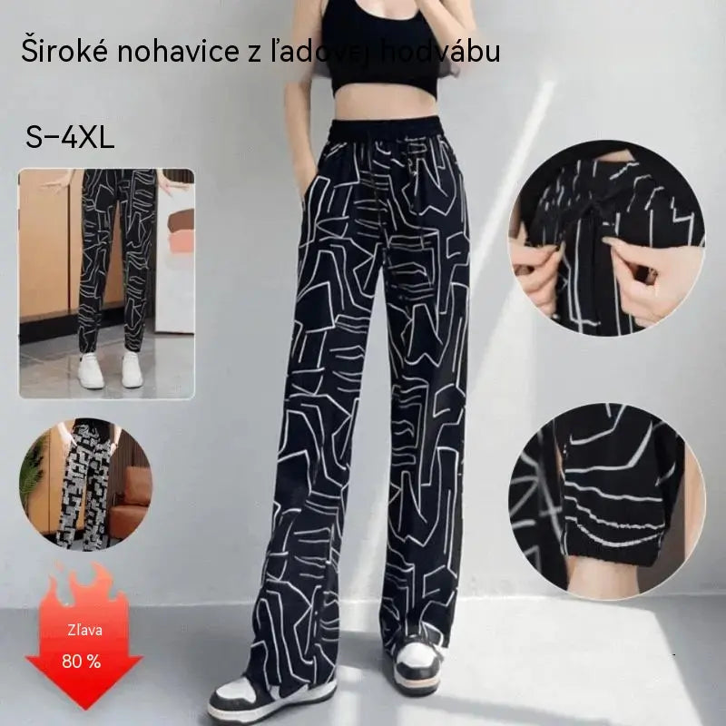 🔥【40 – 100 kg】Voľné nohavice s vysokým pásom z materiálu „ice silk“ – jar/leto 2026