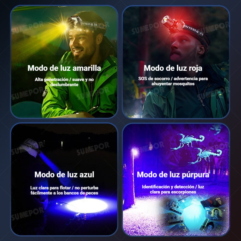 🏆ÚLTIMO DÍA DE OFERTA 50% DE DESCUENTO🔥Linterna frontal LED recargable con múltiples luces